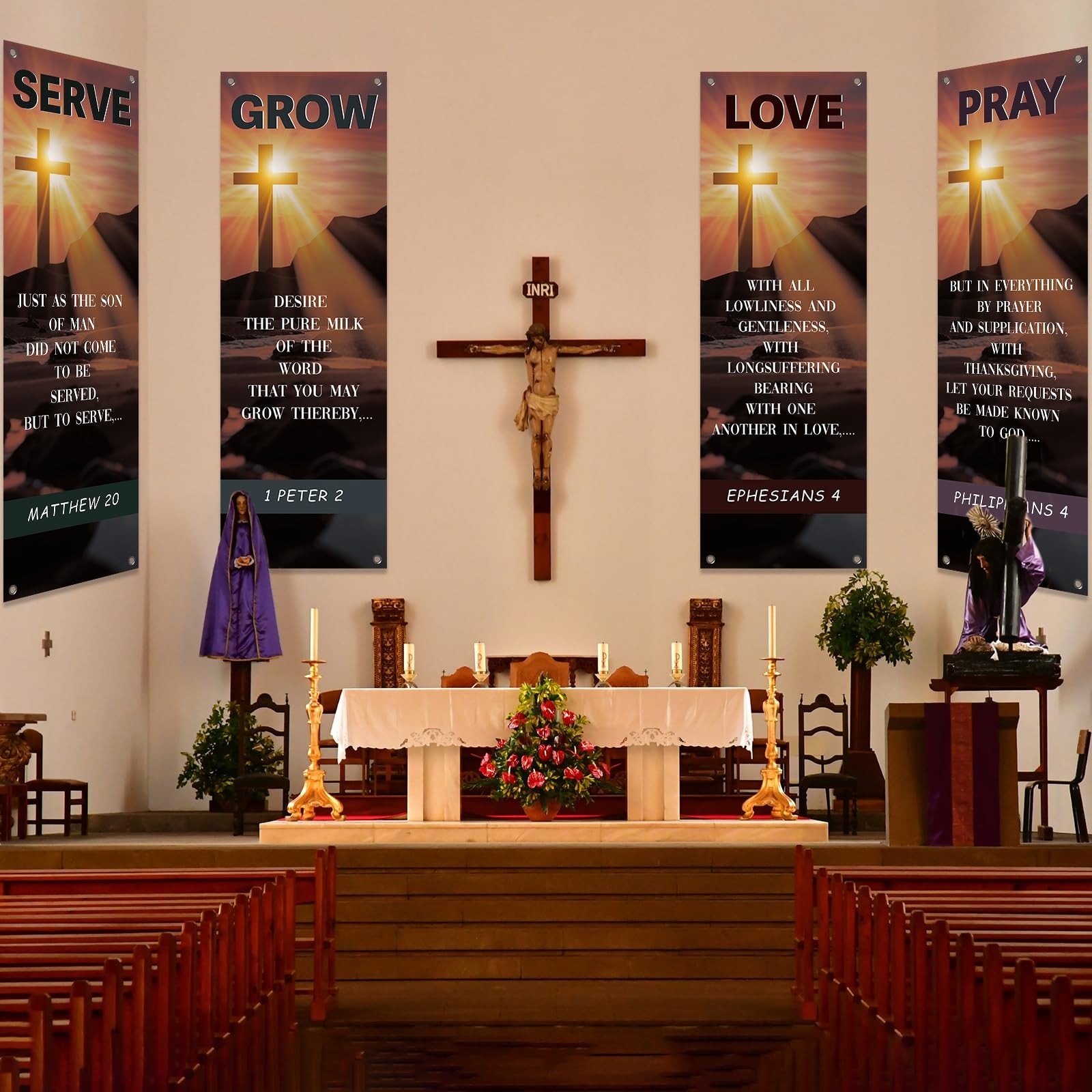 4Pcs Easter Church Banners for Sanctuary Wall Welcome Religious Banner Easter…
