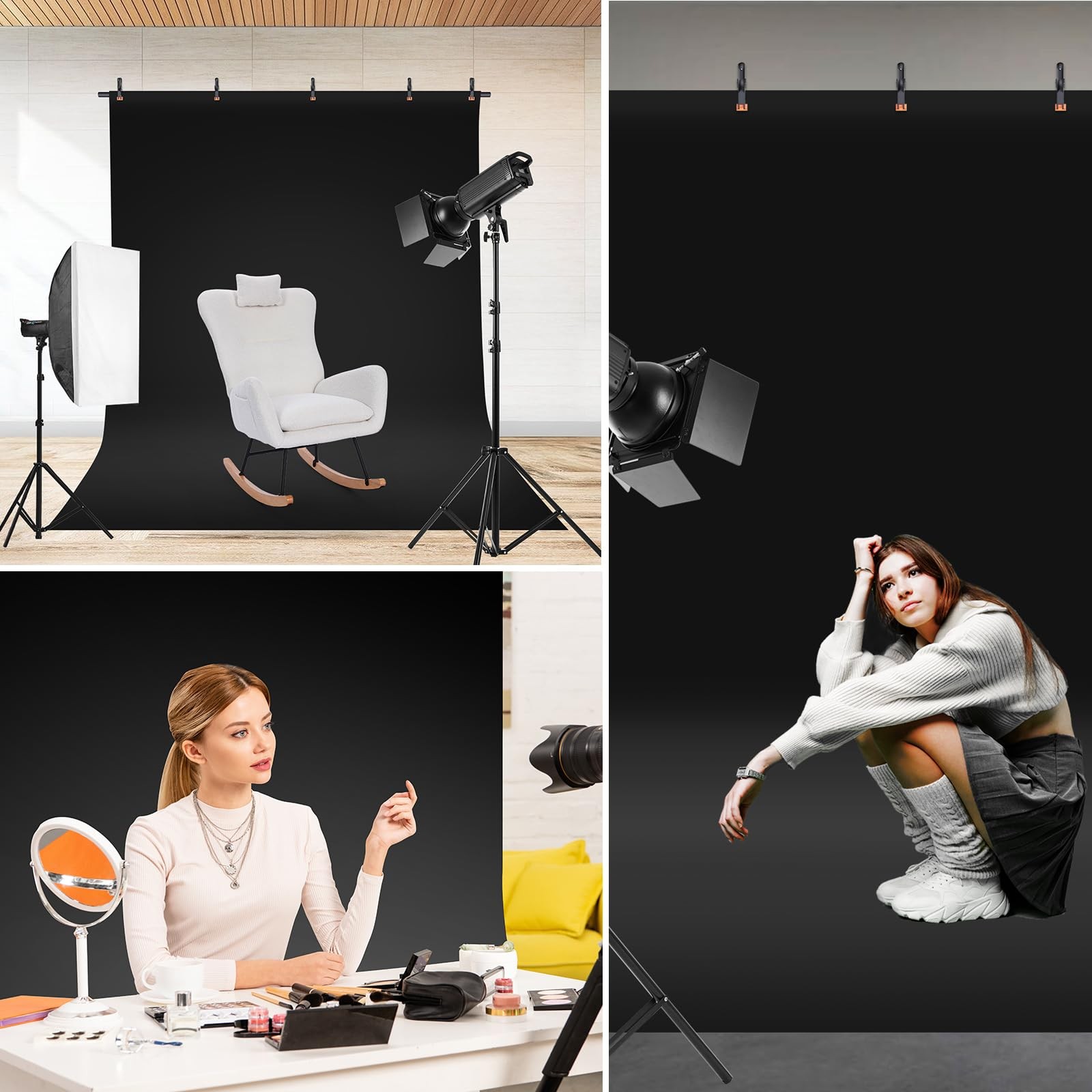 Black Screen Backdrop Kit Portable Background TShaped Stand 6.5×5.0 Feet