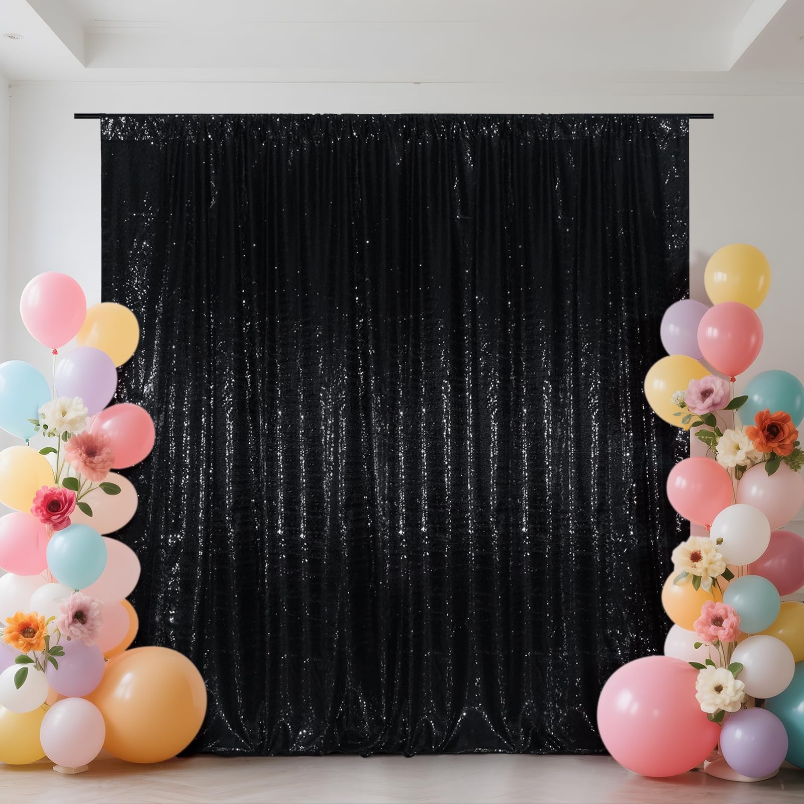 Black Sequin Backdrop, 6FT x 6FT, Thick, Glitter Curtain, Halloween, Party