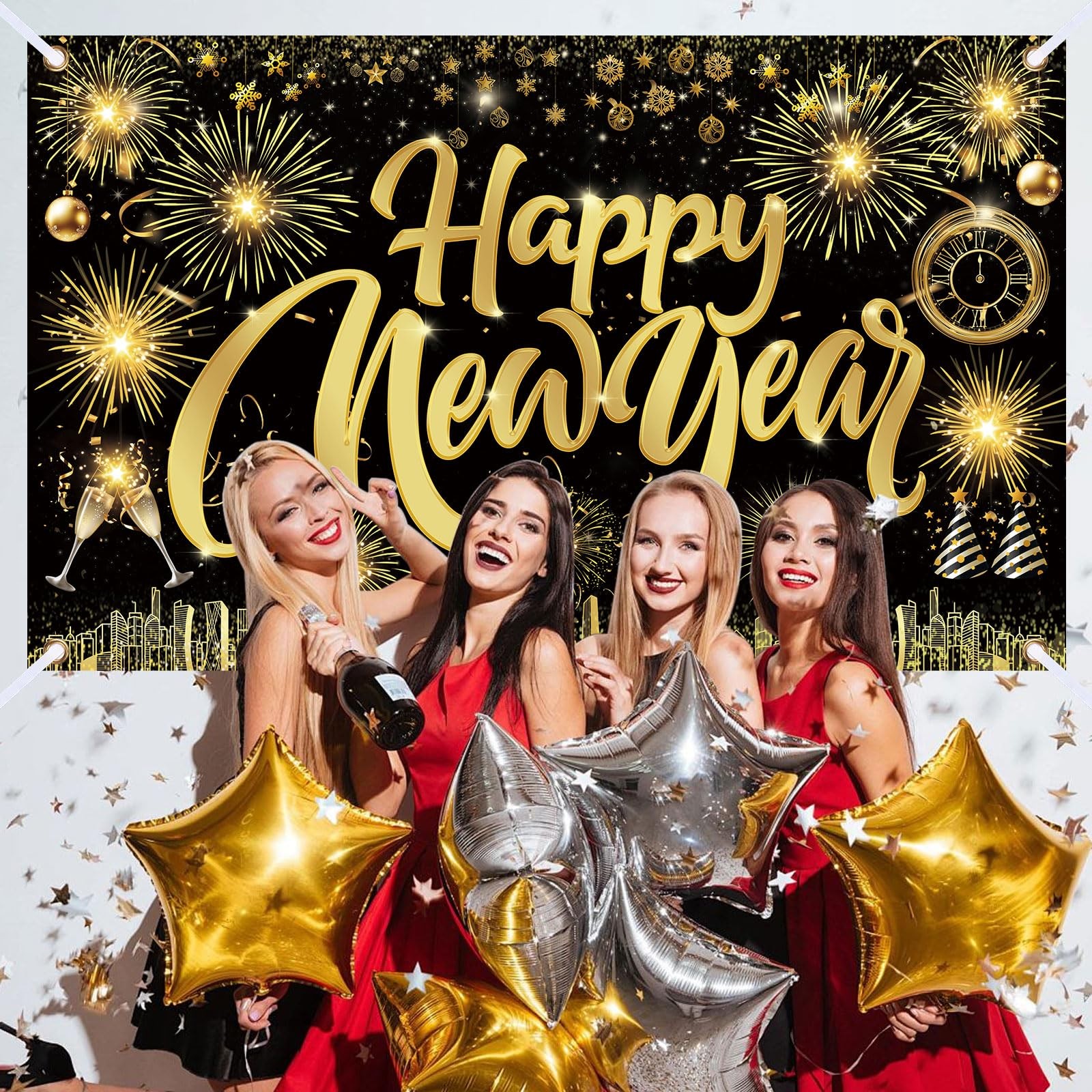 Happy New Year Party Backdrop Poster Banner Photography Background for Party