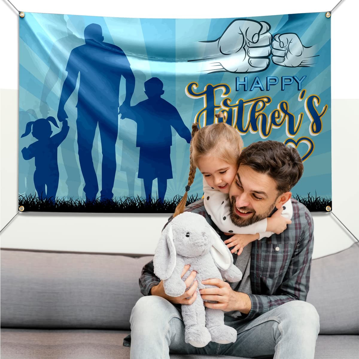 Father Day Decorations-Happy Fathers Day Backdrop,Blue Father Day Backdrops I Lo