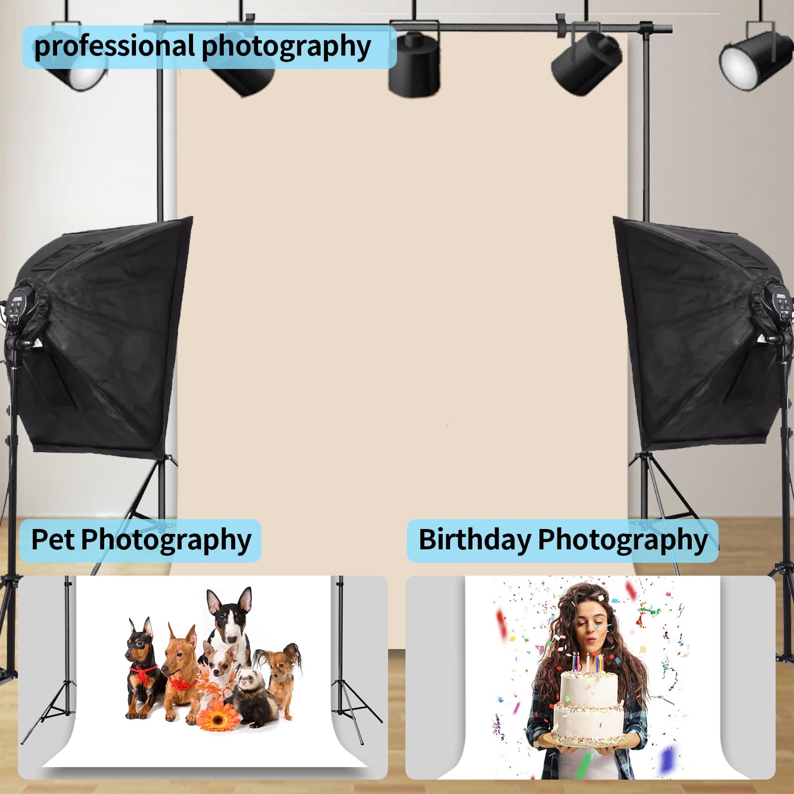 Beige Background for Photography, Photobooth Professional Photo Backdrop Curt…