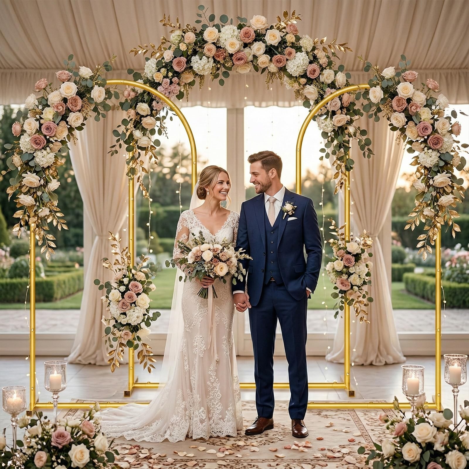 Metal Arch Backdrop Stand Wedding Arch Frame Set of 3 (7.2FT/6.6FT/6FT) Gold …