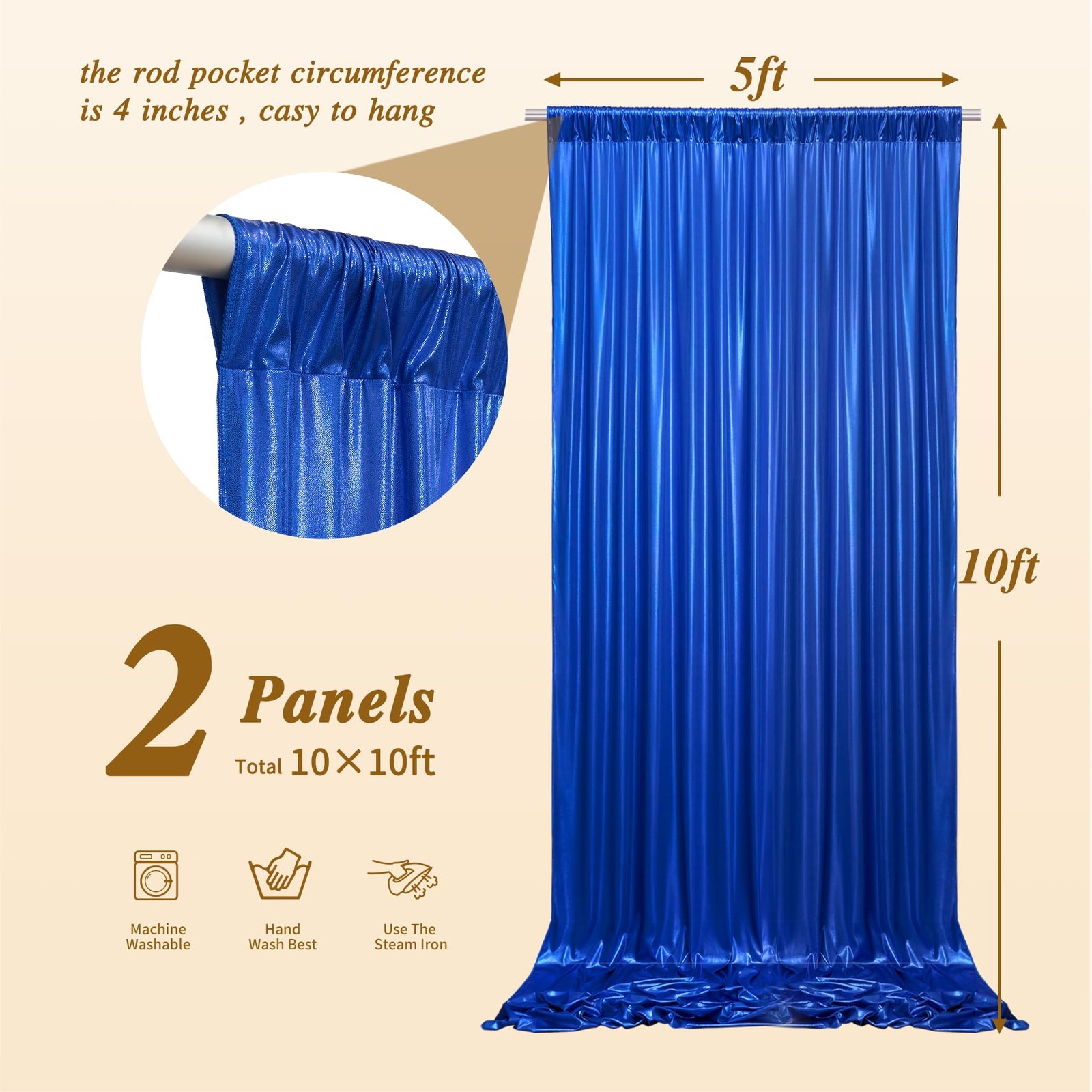 10×10 ft Royal Blue Sequin Backdrop Curtain Panels for Parties, Wrinkle Free …