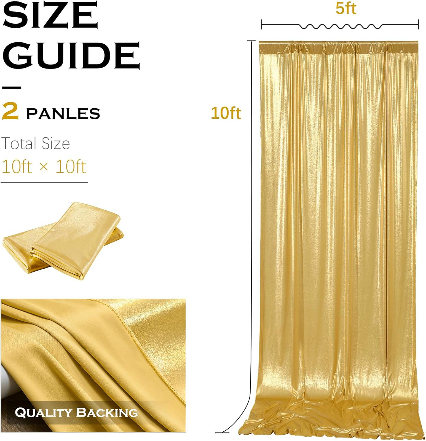 10x10FT Gold Sequin Backdrop Curtain – 2 Panels 5ft(W) x 10ft(H) Wrinkle Free Sh