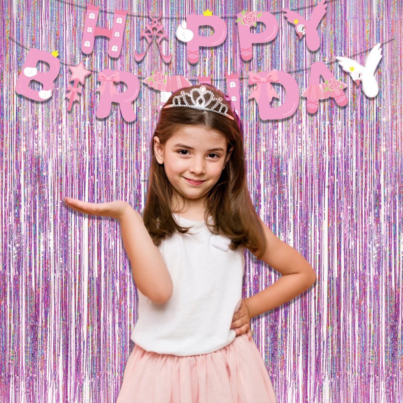 Pink Tinsel Curtain Party Backdrop – GREATRIL Foil Fringe 3.2ft*8.2ft,