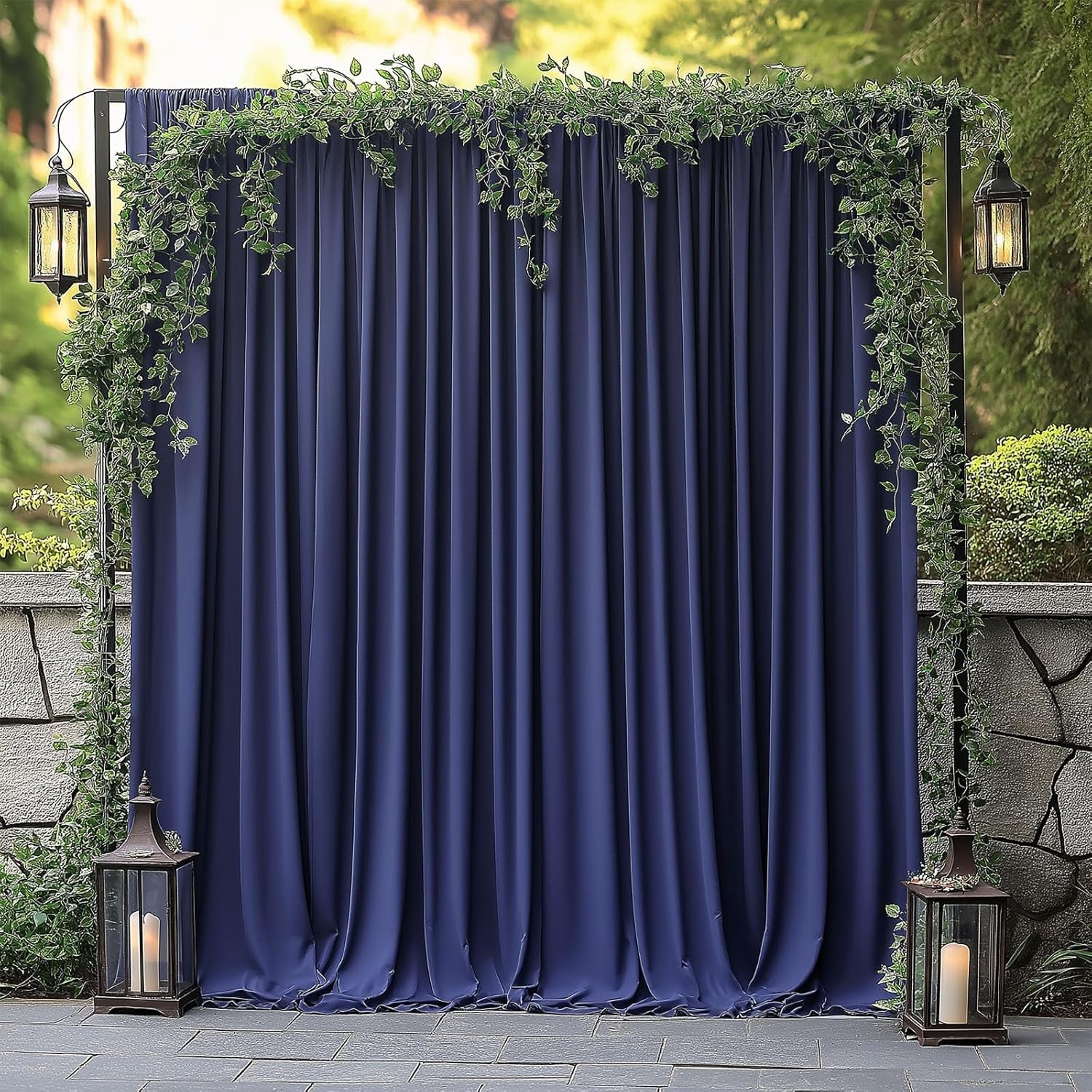 2 PCS 10×10 FT Navy Blue Backdrop Curtain Wrinkle Free Photo Drapes Decor Set