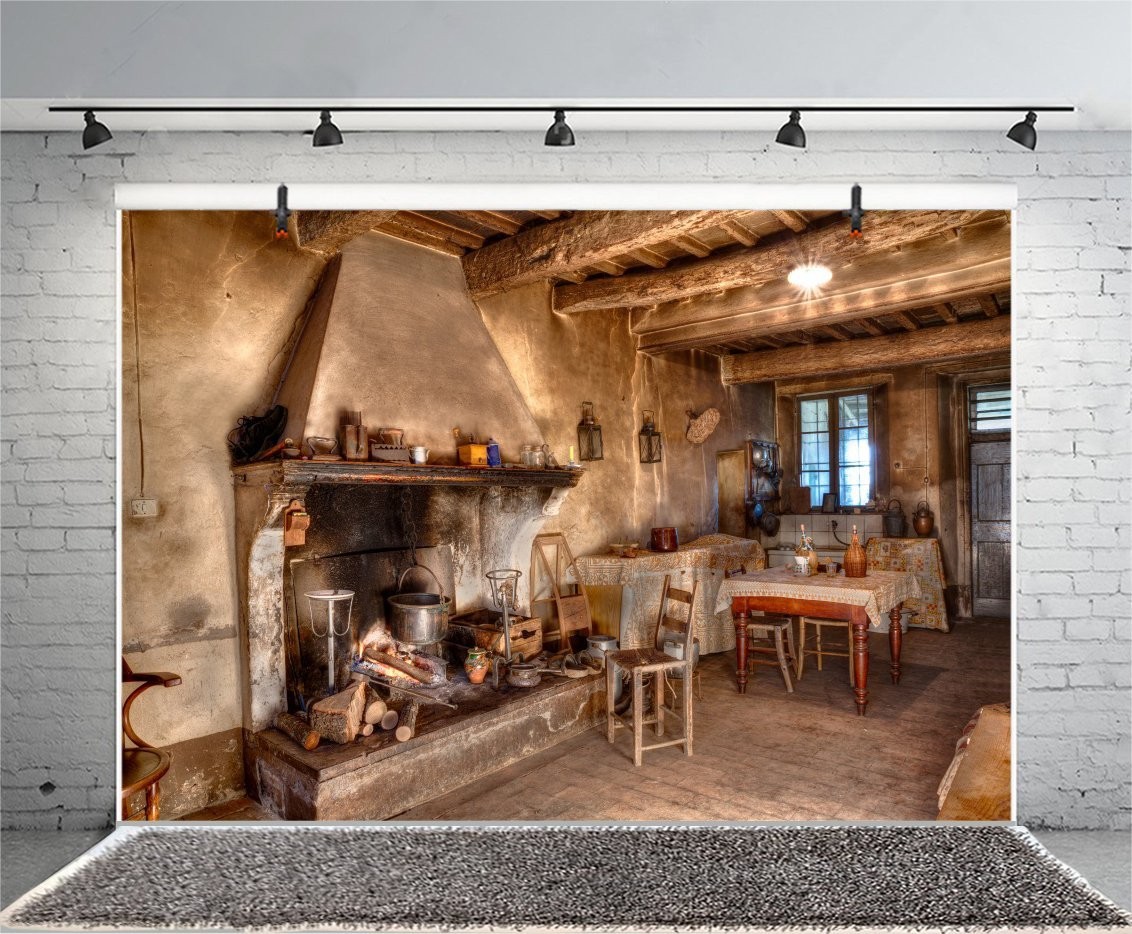 LFEEY 7x5ft Old Farmhouse Kitchen Backdrops for Photography Rustic