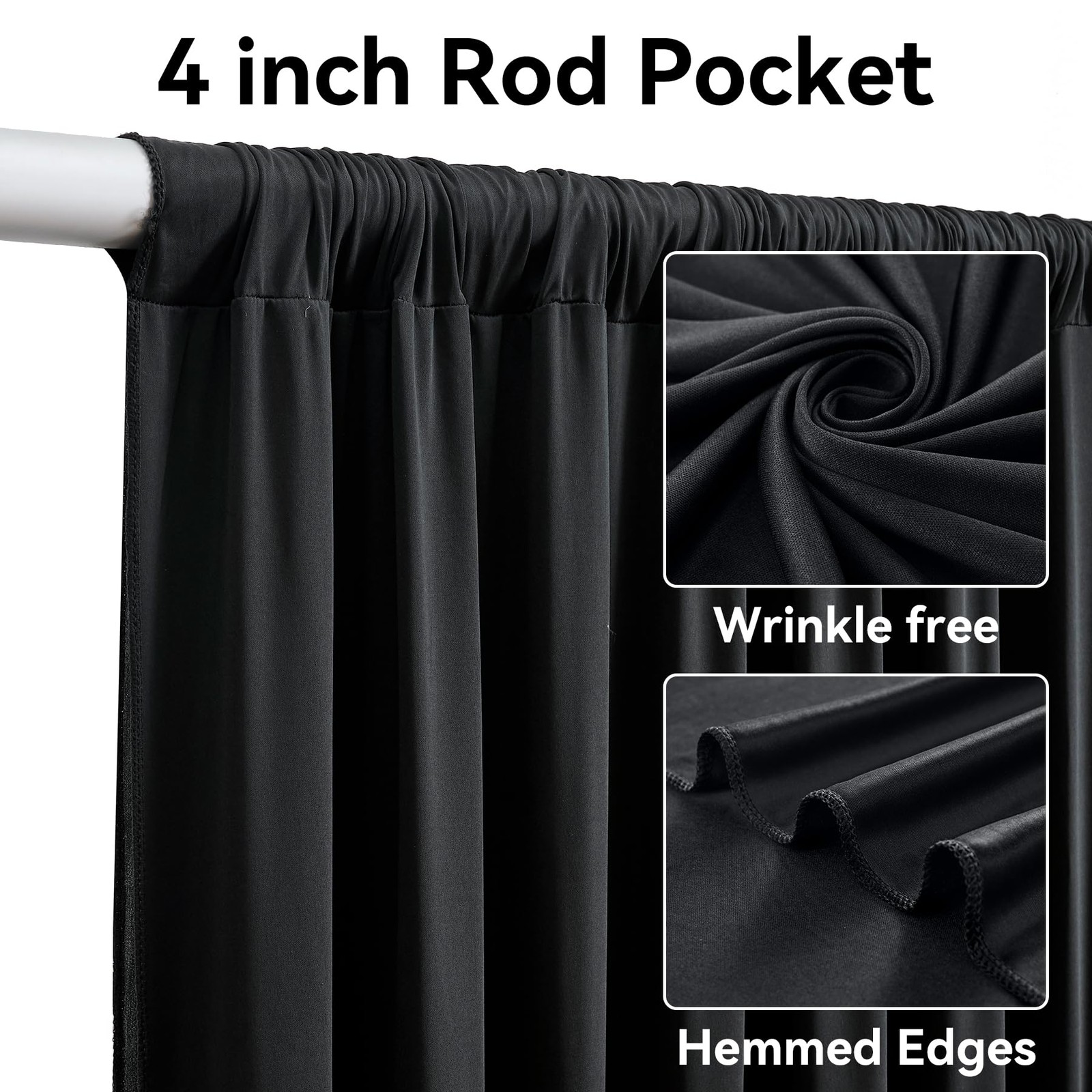 60ftx12ft Wrinkle Free Black Backdrop 5ft(W)x12ft(H)_12 Panels,