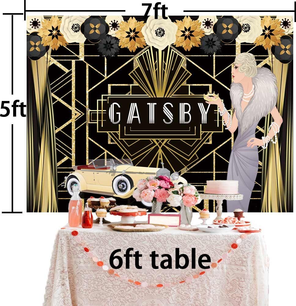 The Great Gatsby Birthday Backdrop Banner Baby Shower Party Supplies 7x5Ft