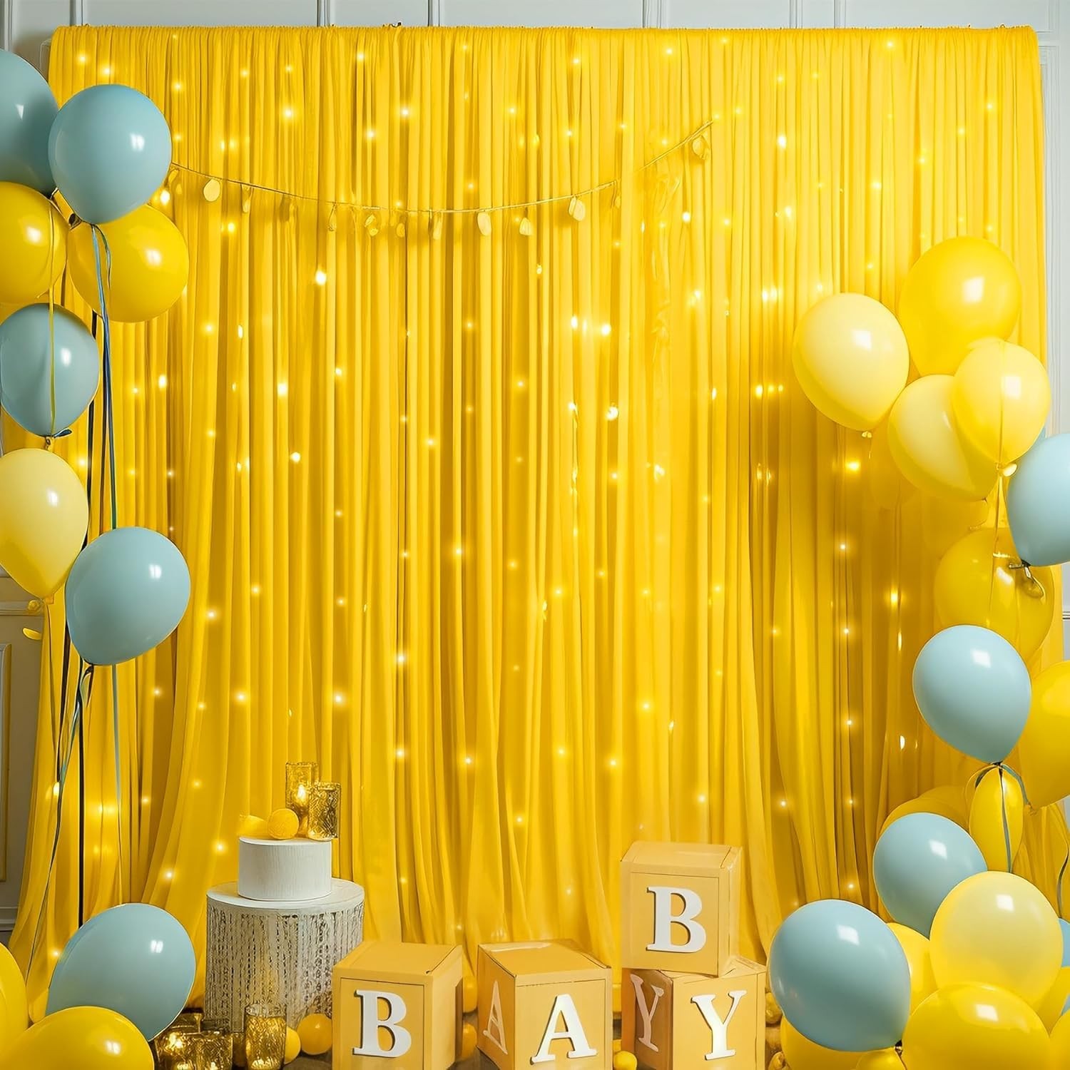 10x10ft Wrinkle Free Yellow Backdrop Curtain, 2 Panels 5x10ft, Polyester
