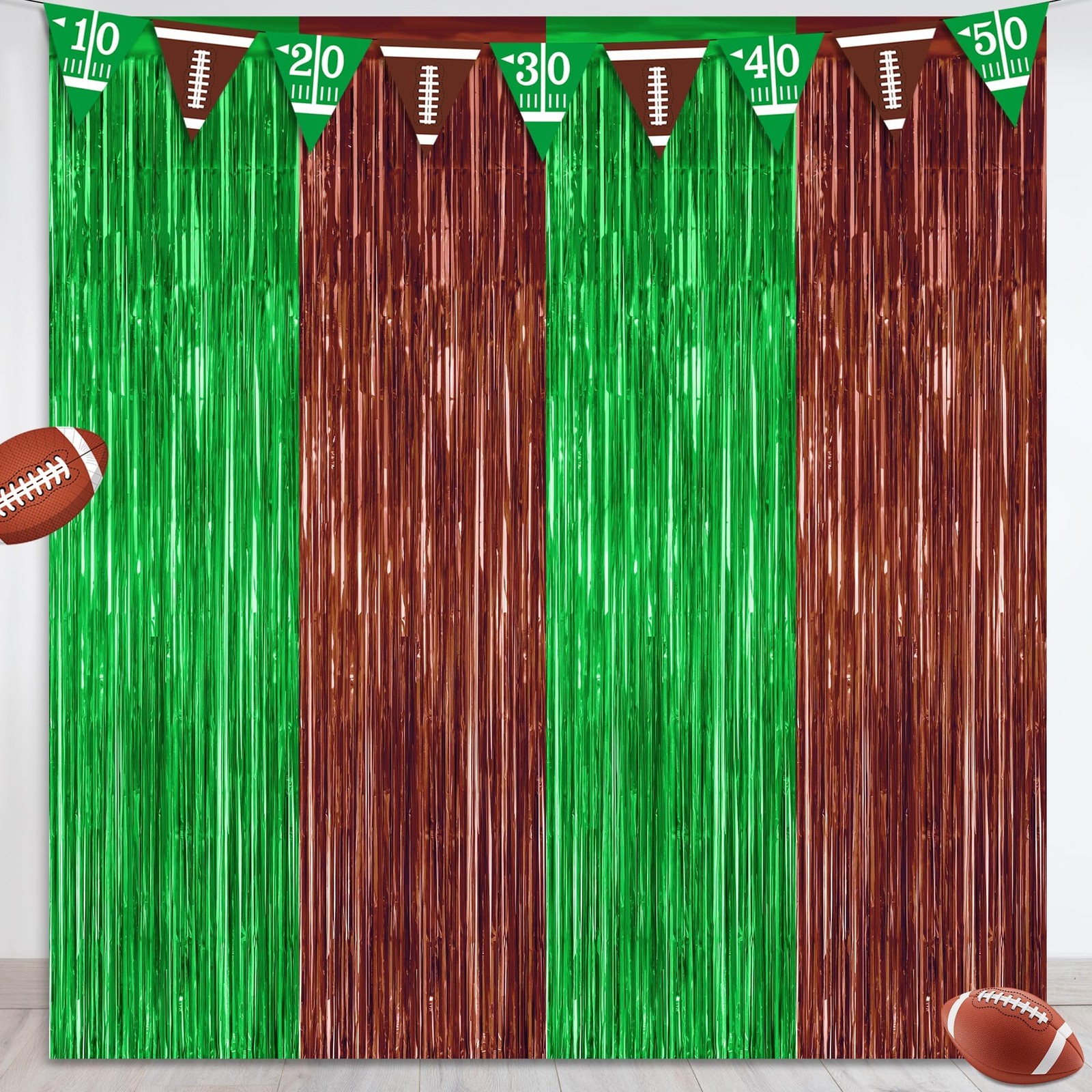 2 Pack Football Party Decorations, 3.28 FT x 7.05 2 PCS, Brown Green