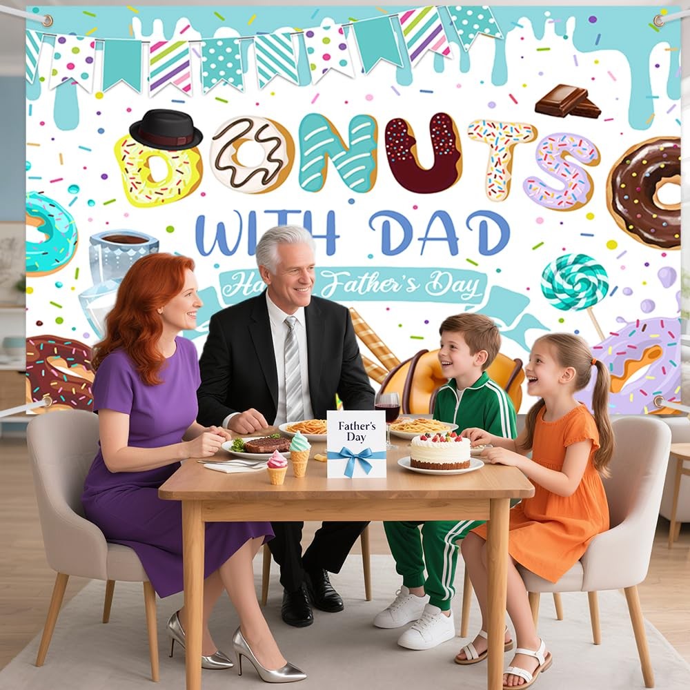 7x5ft Happy Father’s Day Photography Backdrop Donuts with Dad Sprinkle Father’s