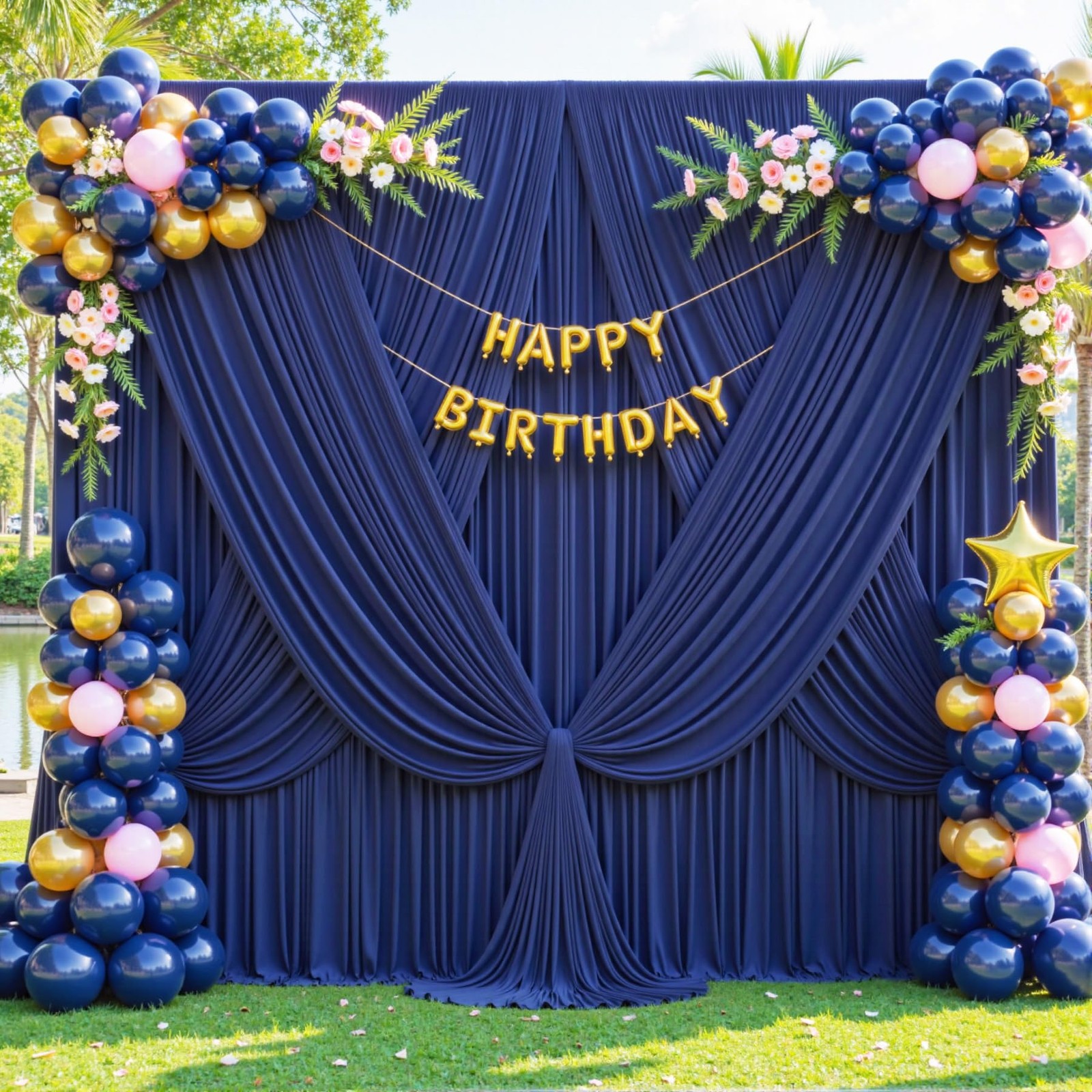 2 PCS 5×10 Ft Navy Blue Backdrop Curtain Wrinkle Free Photo Background Drape