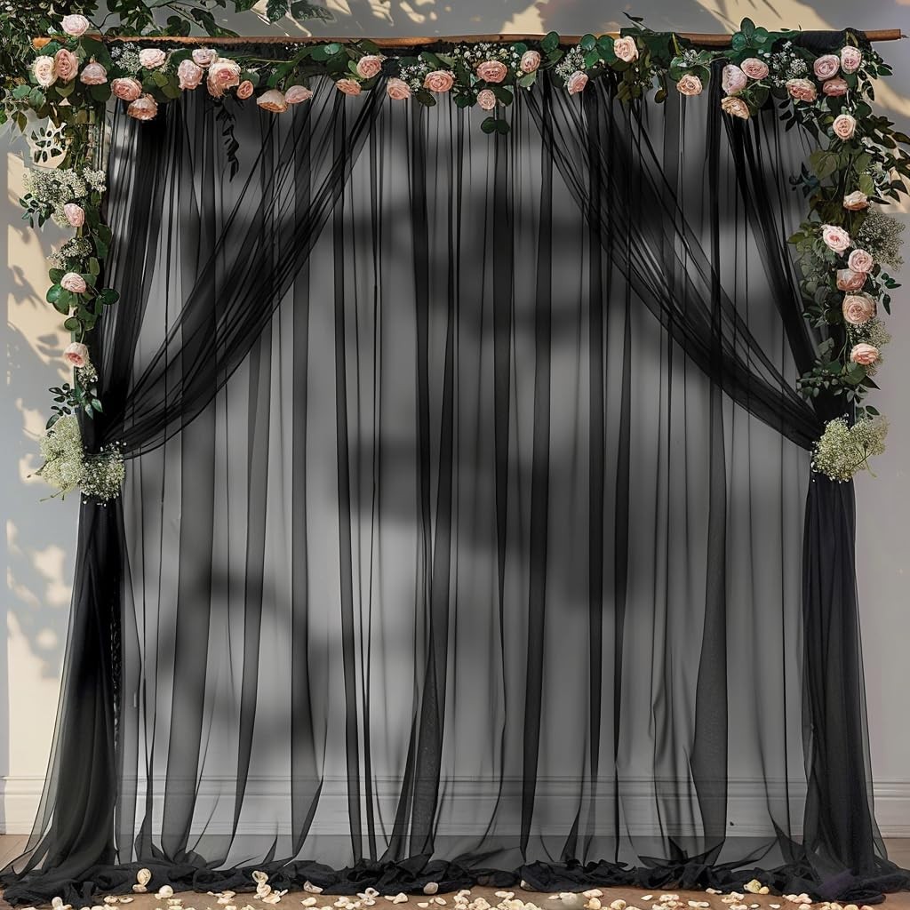 20ft x 10ft Black Tulle Backdrop Curtain Sheer Fabric Drapes Wedding Arch