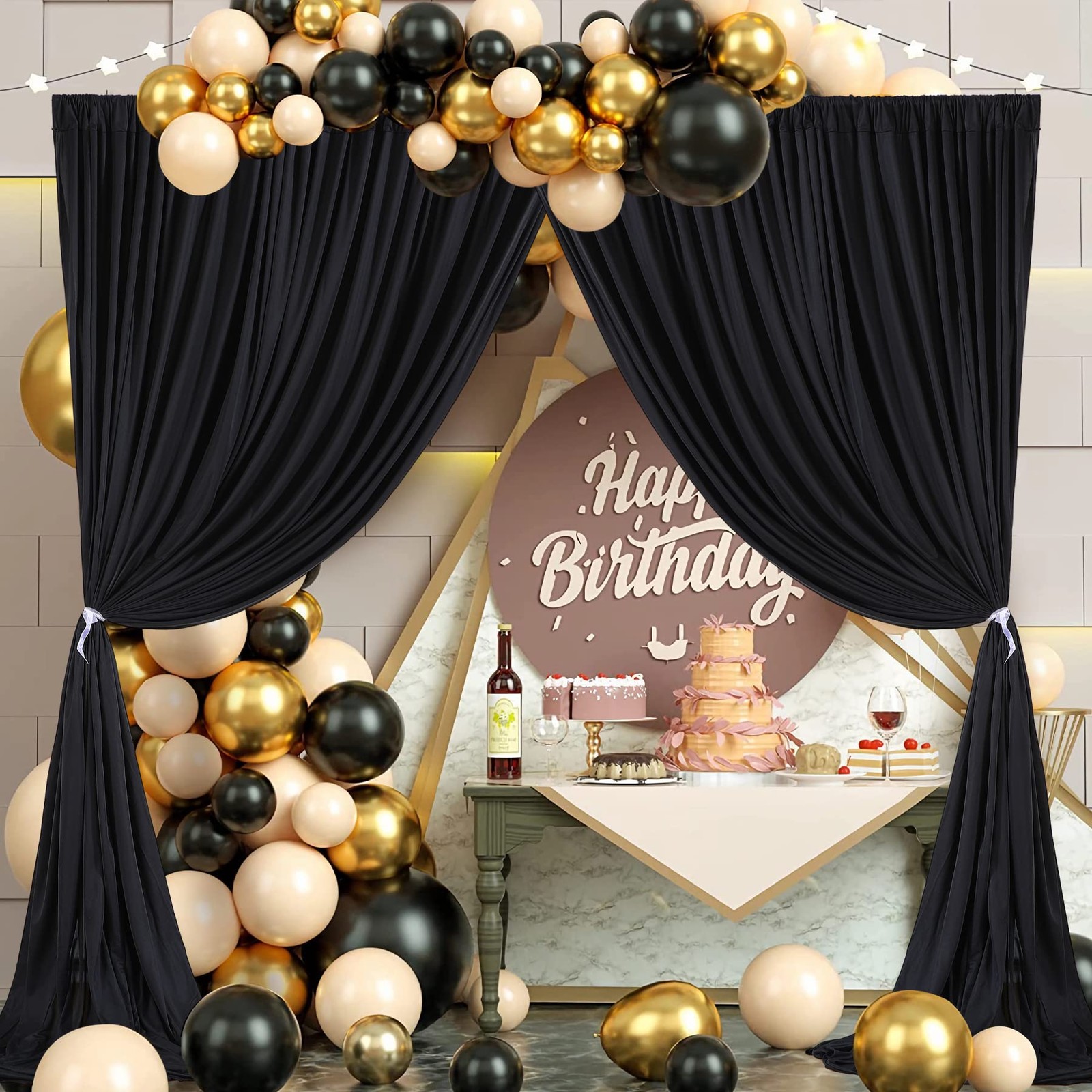 4 PCS 16×10 FT Black Backdrop Curtains Photo Background Drapes Rod Pocket