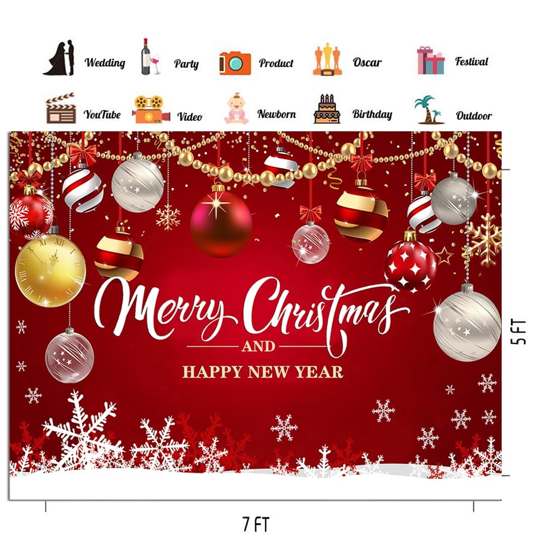 CHAIYA 7x5ft Red Christmas Backdrop Merry Party 7′x5′,