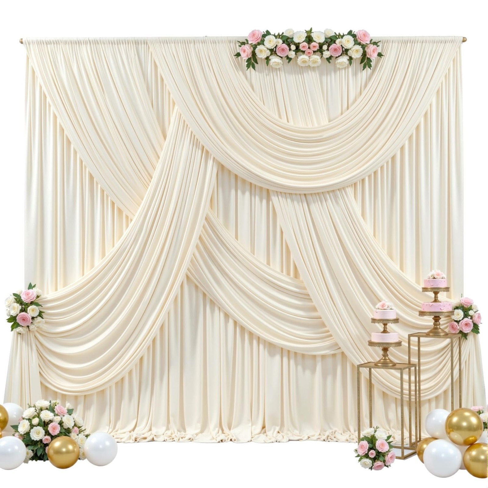 40ft x 15ft Champagne Wrinkle Free 5′(W) x 15′(H), 8 panels,