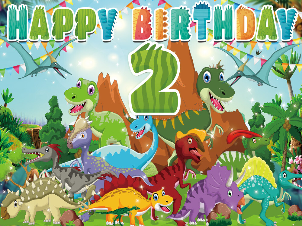 Cartoon Dinosaur 1st t0 9th Personalised Birthday Backdrop Party Supplies 7x5Ft