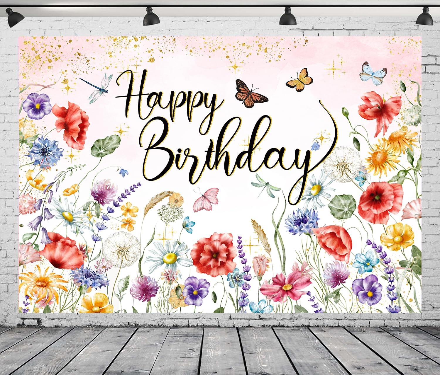 Wildflower Happy Birthday Backdrop 7x5FT Spring Watercolor Floral Background