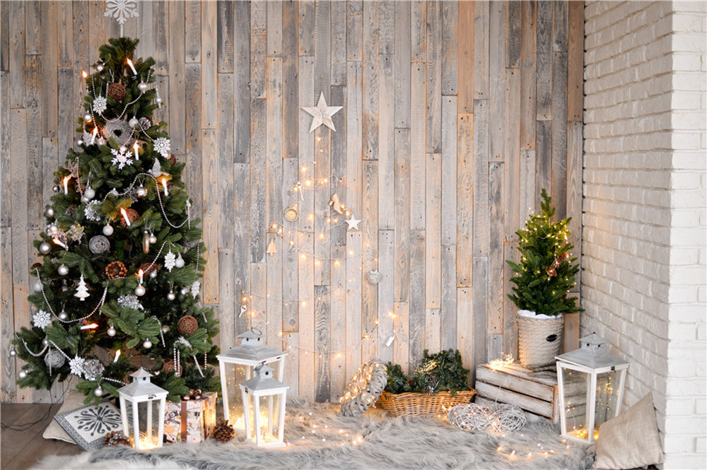 10X10FT 5X7FT XMAS Tree Ball Fireplace Vinyl Photo Background Studio Backdrop