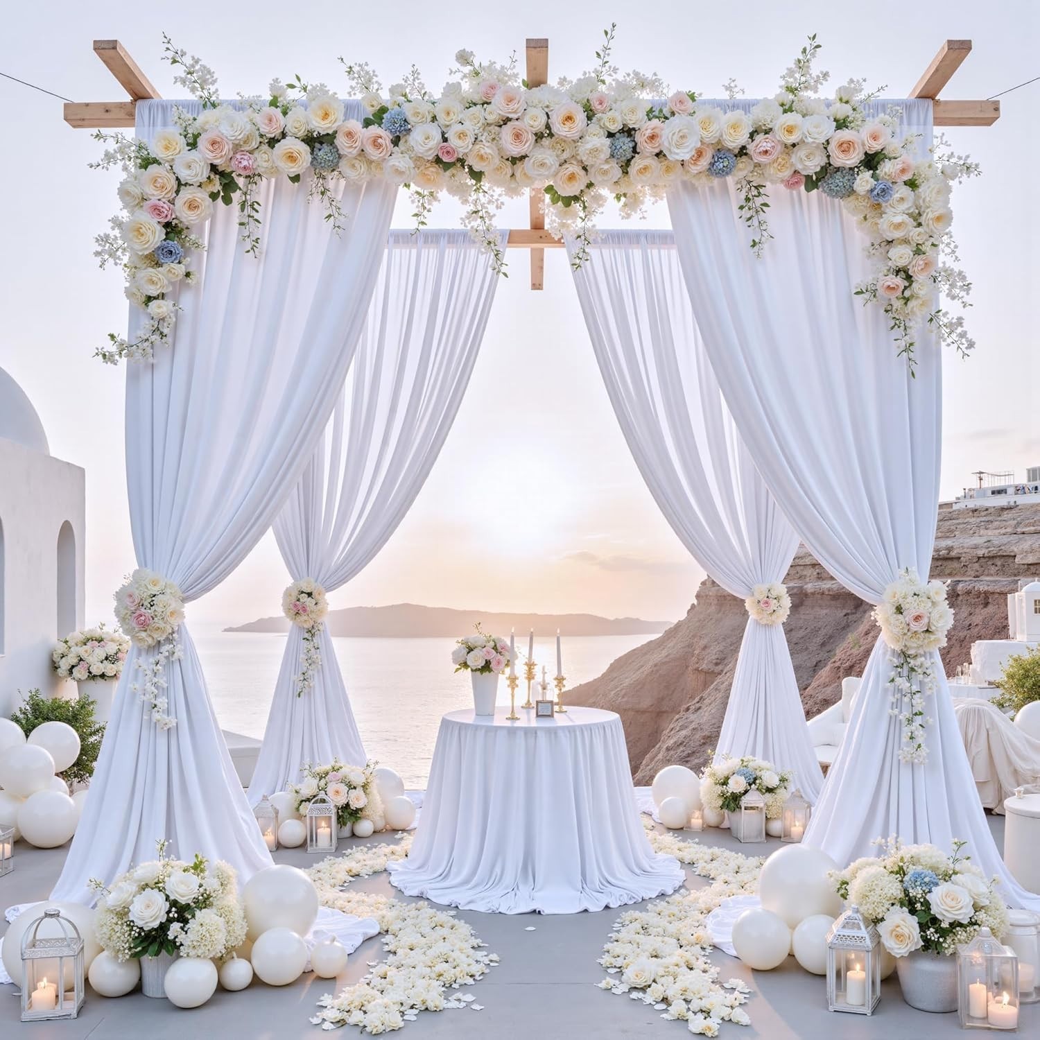 40 ft x 10 ft Wrinkle Free White Backdrop Curtain for Wedding Parties, Polyester