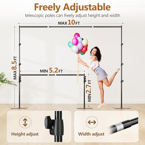 Backdrop Stand, 8.5ft Height 10ft Width Adjustable Photography 8.5x10ft Black