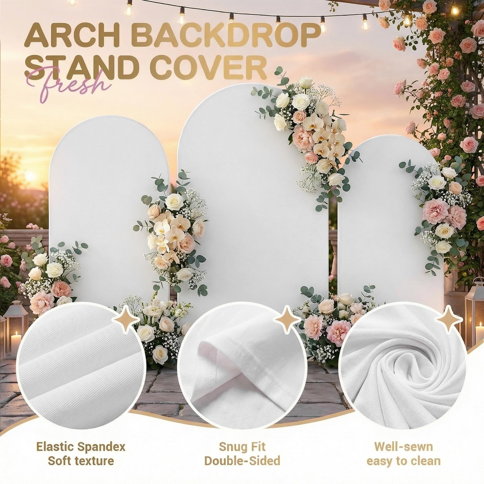 Toolterritary Set of 3 Metal Arch Backdrop Stand with 8ft+7.2ft+6.6ft, White