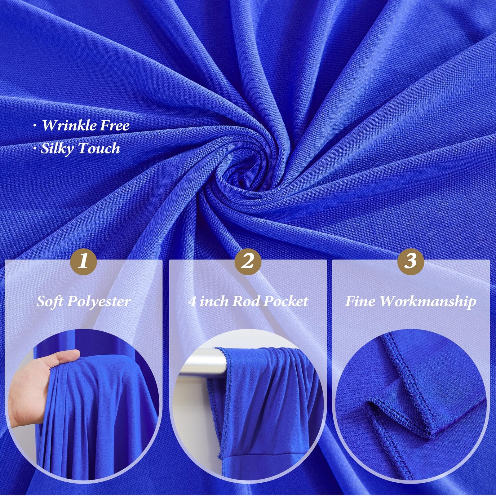 50ftx12ft Wrinkle Free Royal Blue 5′(W) x 12′(H), 10 panels,