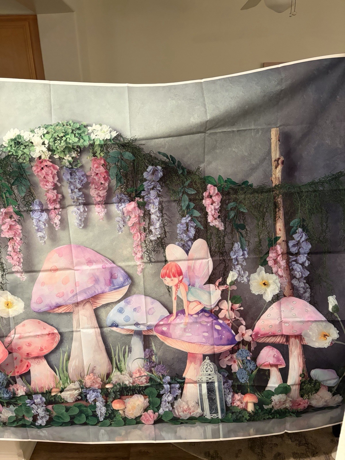 Fairy Mushroom Backdrop Enchanted Garden Photo Background Pink Purple 7 Ft X 5