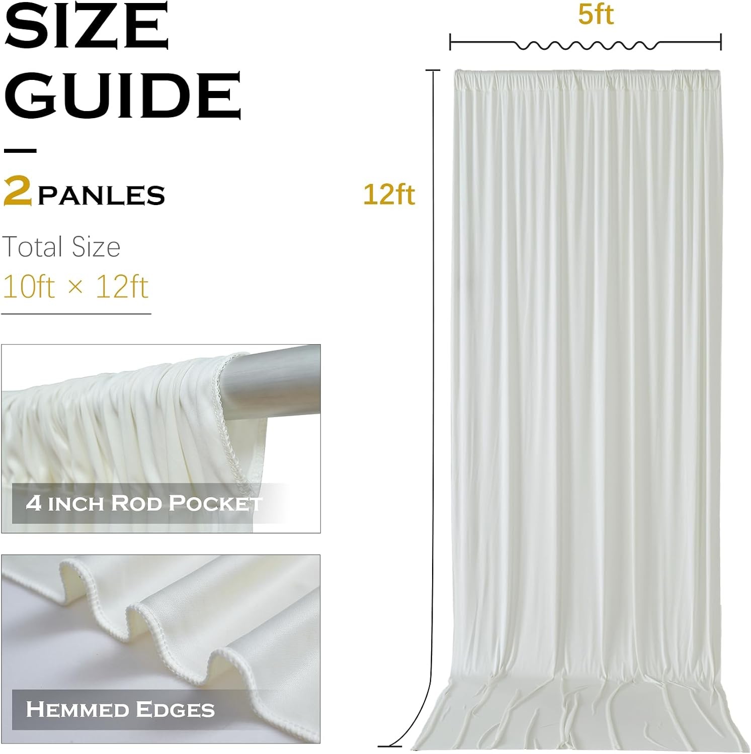 10ft×12ft Ivory Backdrop Curtain Wedding Parties 2 Panels Wrinkle Free Polyester