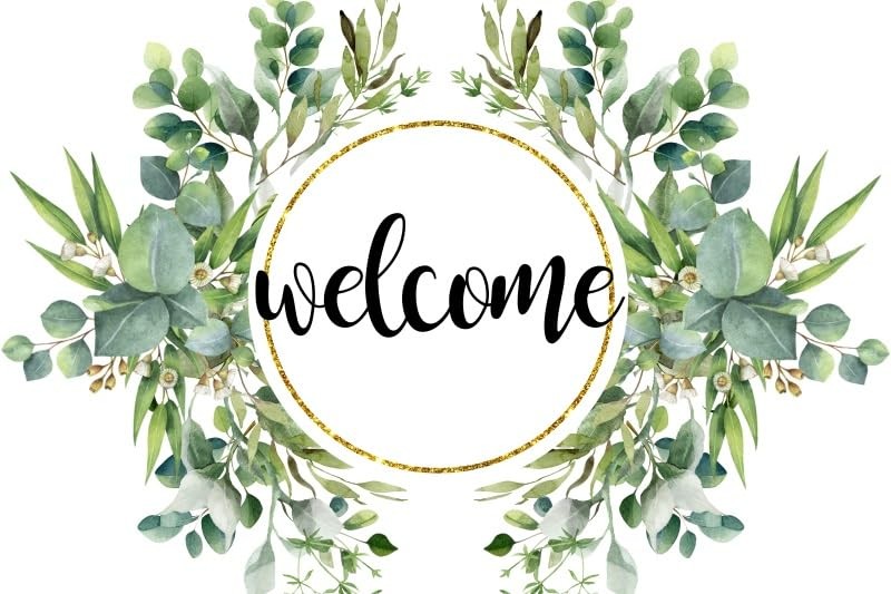 7x5ft Elegant Floral Welcome Backdrop Watercolor Green Leaves Home Party Decor