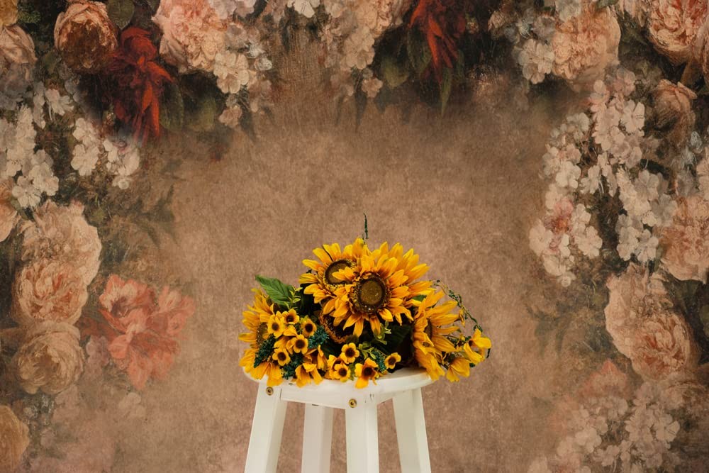 Brown Fabric Floral Portrait Backdrop 5×7 Ft Retro Abstract Photo Background
