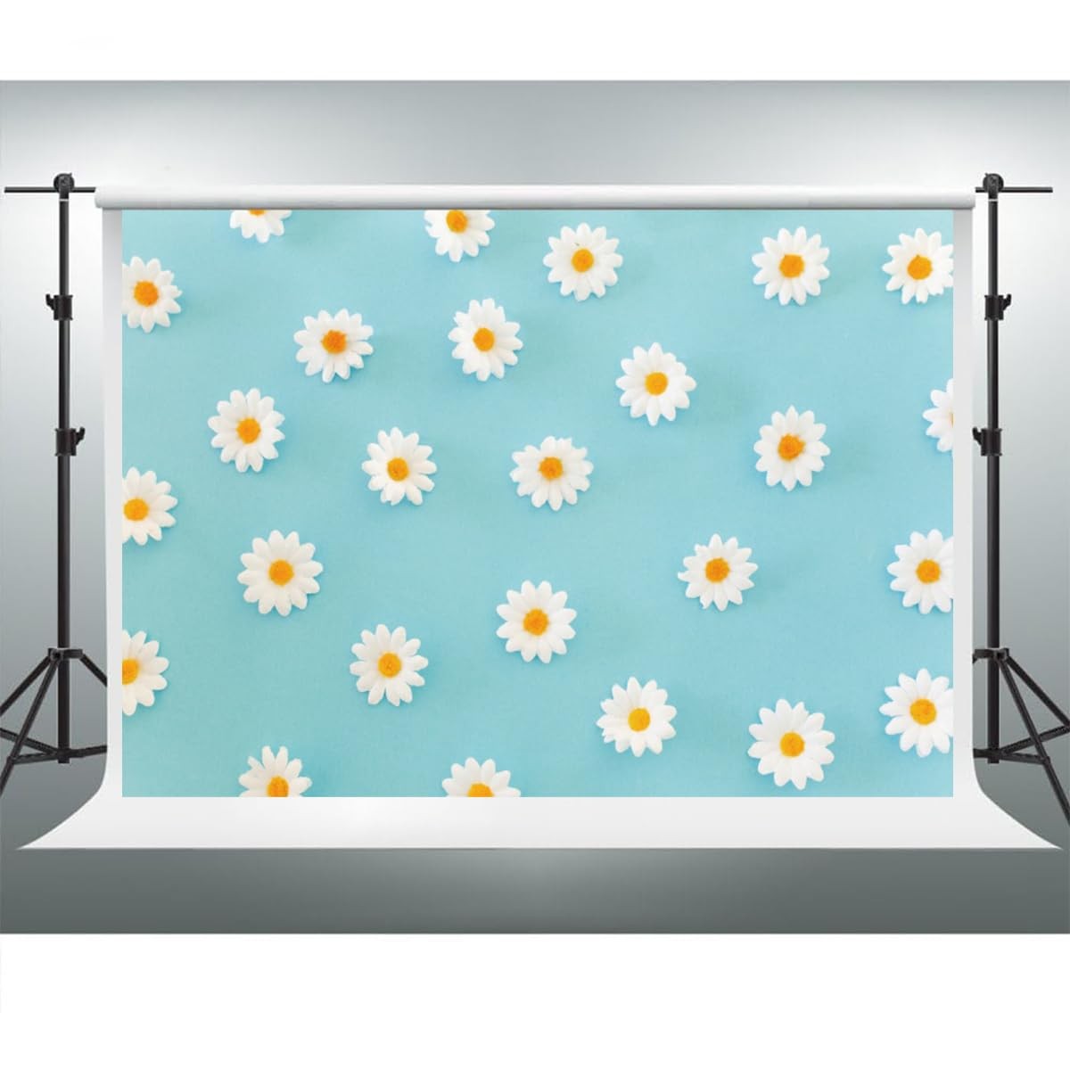 7x5ft Daisy Flower Backdrop White Yellow Floral Blue Photography Background