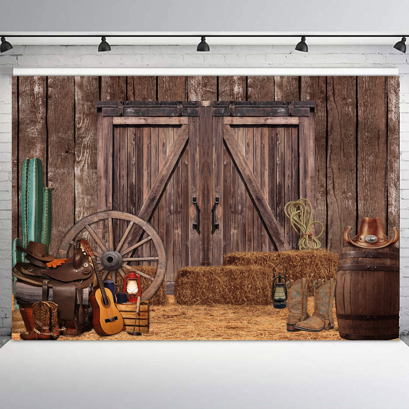 10x8ft Wild Western Cowboys Rustic Wood Barn Door Photo Background Studio Props
