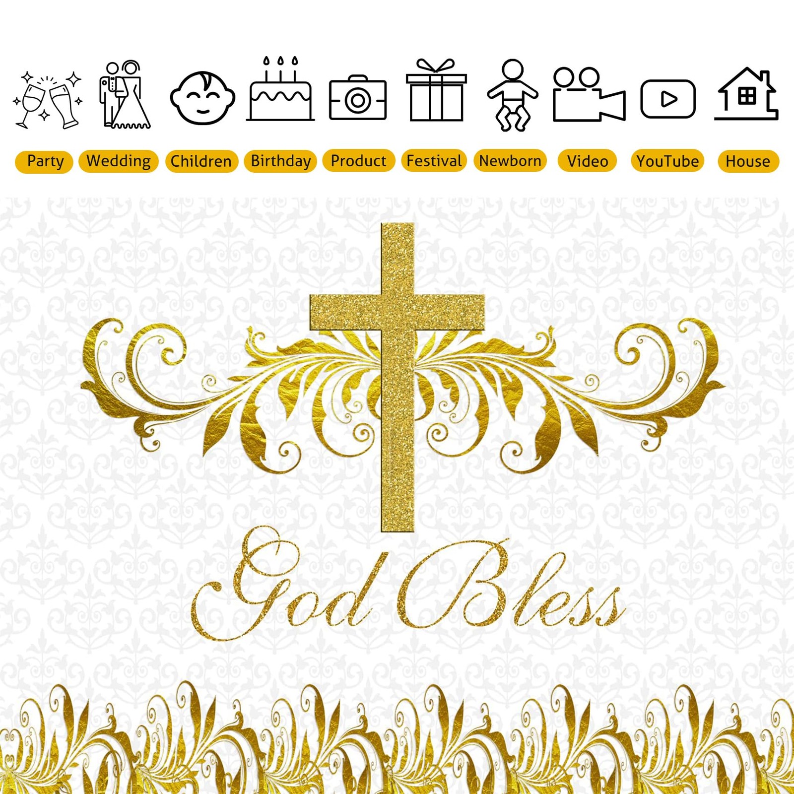 5x3ft God Bless Backdrop First Holy Communion Baptism Photo Photographic Back…