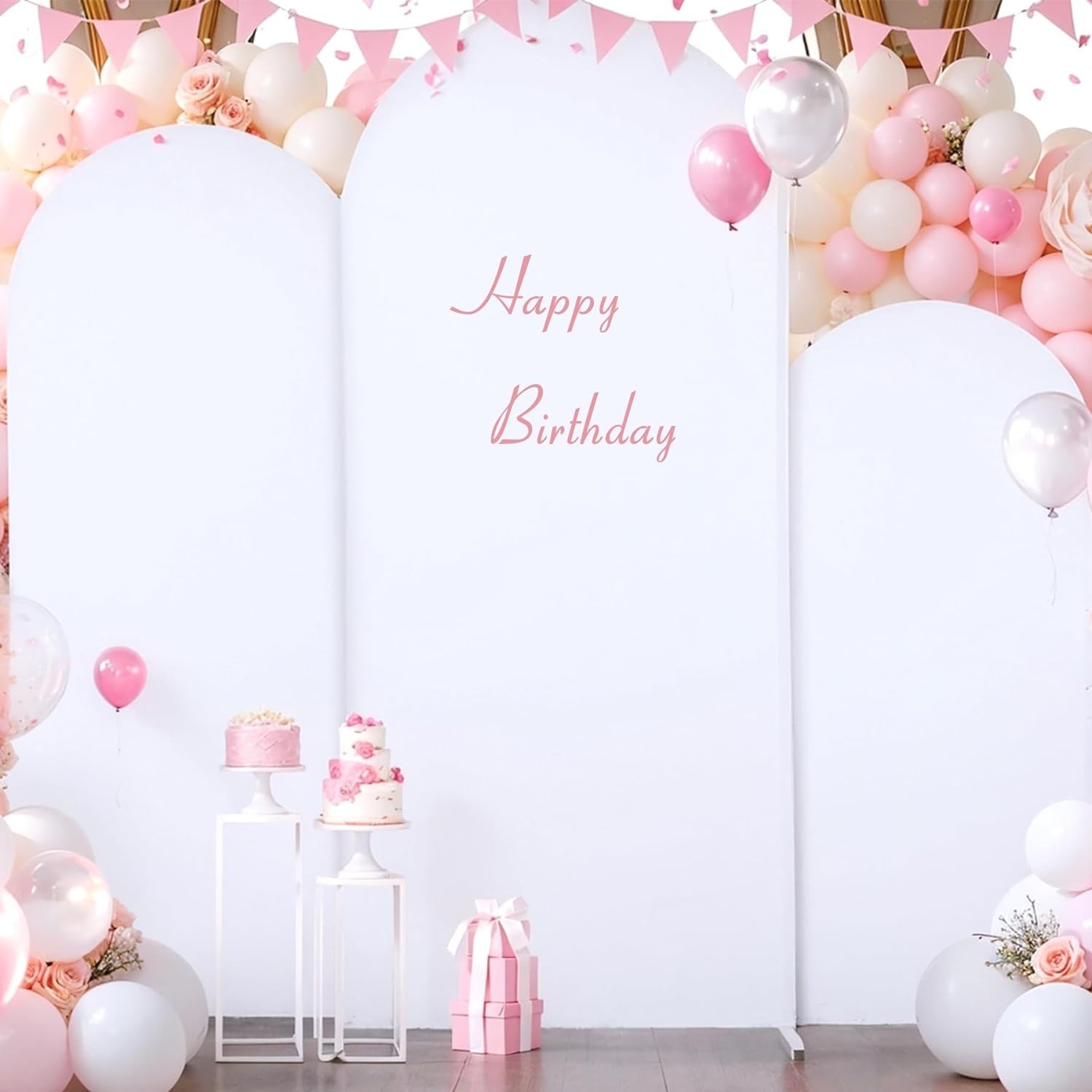 White Arch Backdrop Cover Set of 3 (6FT 5FT 4FT) Spandex 2-Sided Round Top Chiar