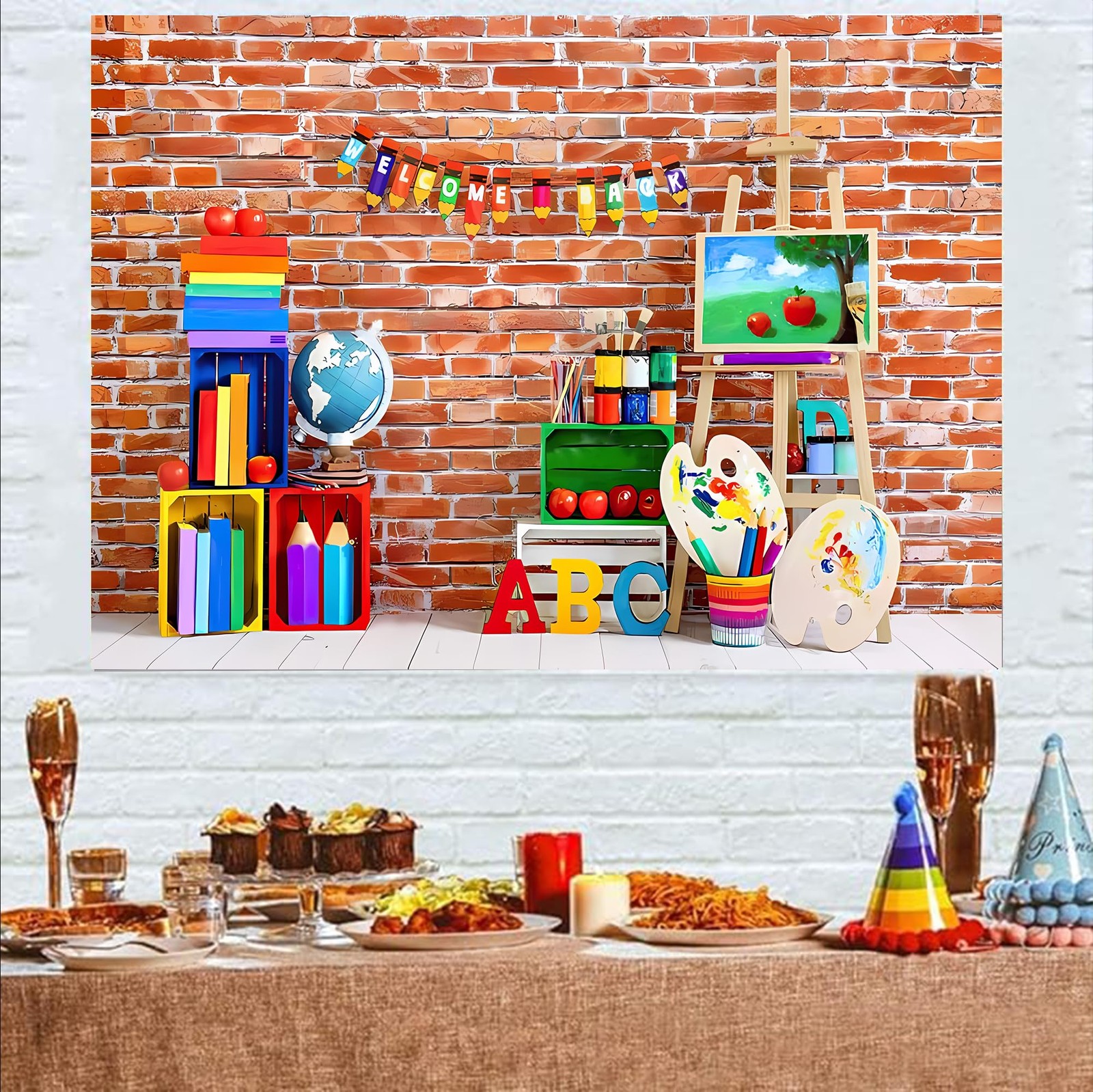 Welcome Back to School Backdrop Brick Wall ABC Kids Birthday Decor 7×5 Ft