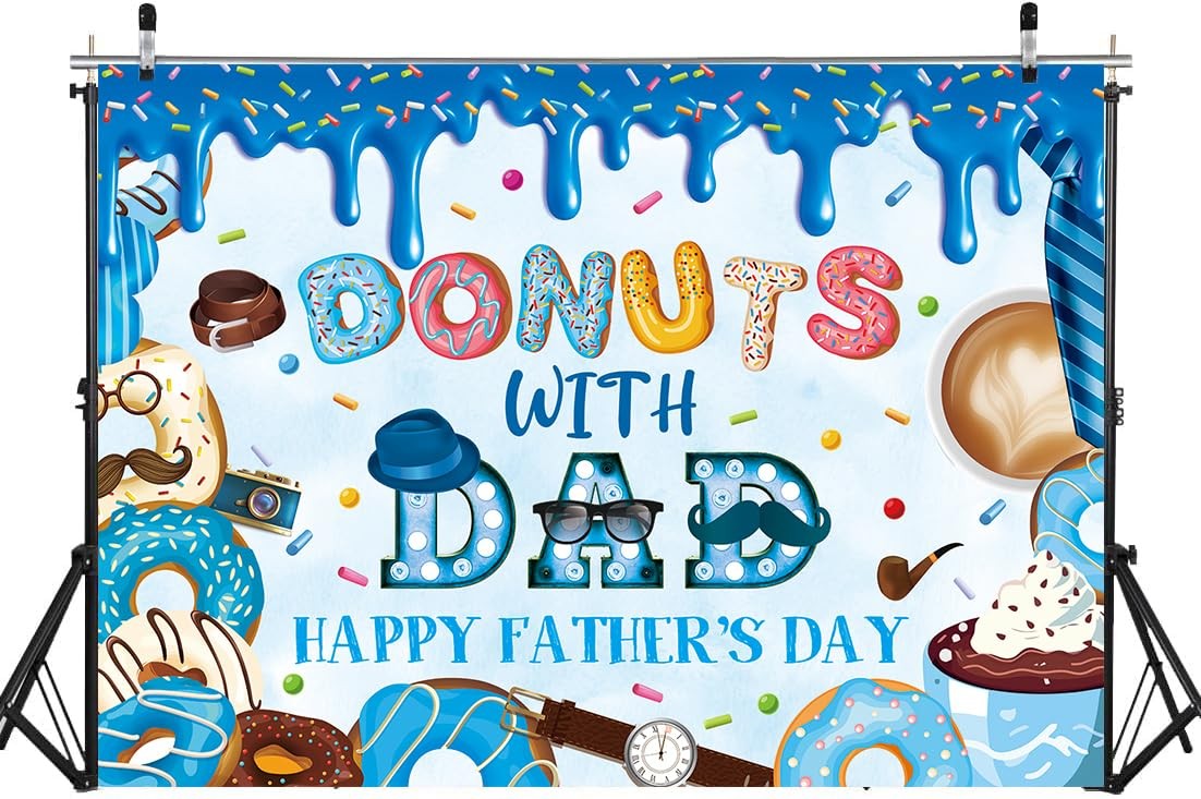 Happy Father’s Day Banner Backdrop 7x5FT Best Dad Ever Donuts with