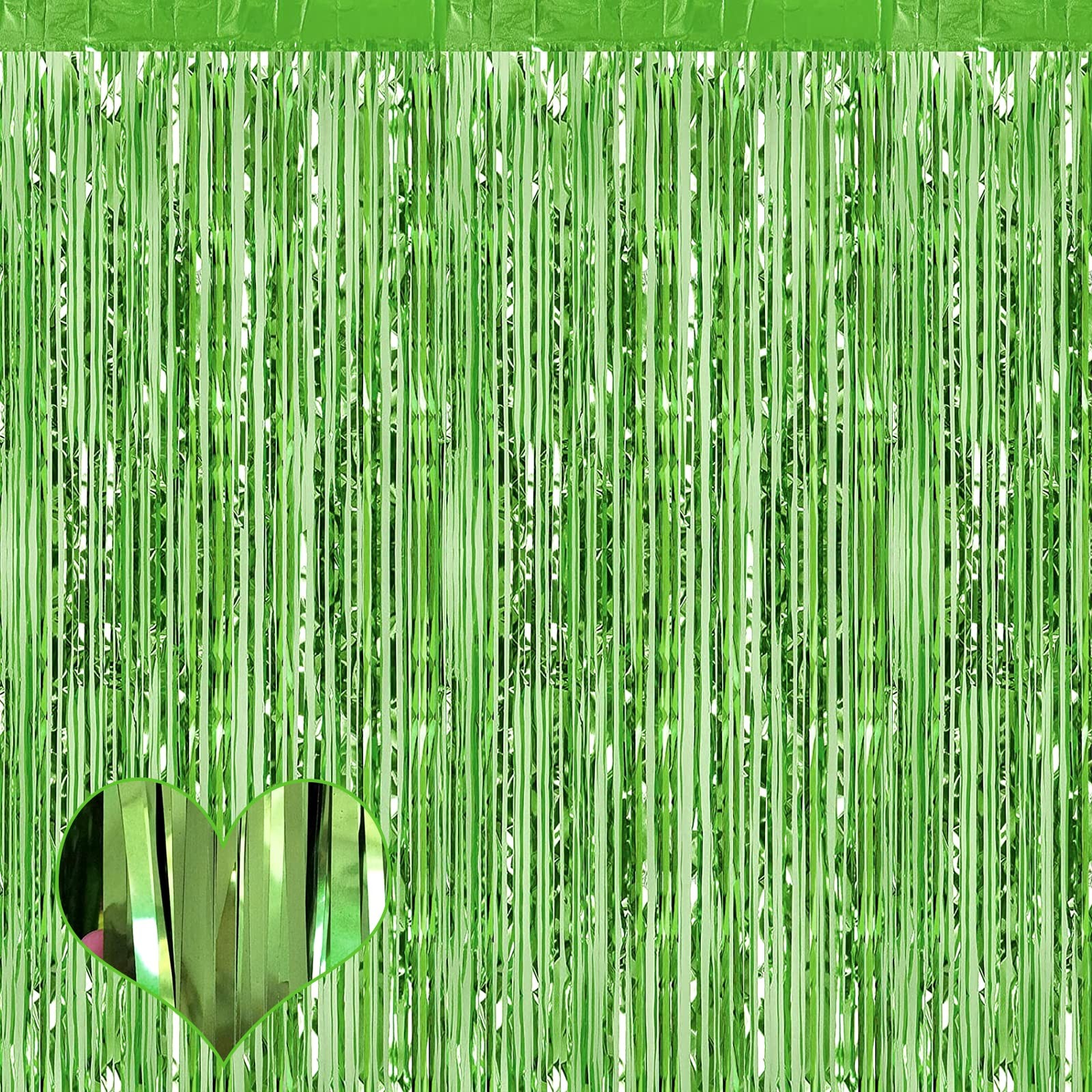 Light Green Metallic Tinsel Foil Fringe Curtains Backdrop Streamers 4 Pack