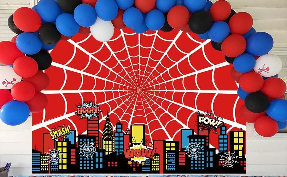 Red Spider Web Backdrop 7x5FT Cartoon City Super Heros 7x5FT: Bx23