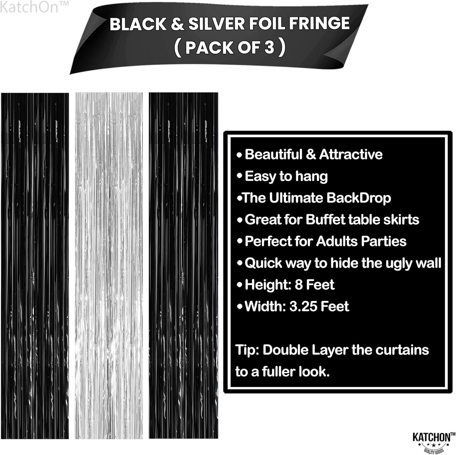 , Xtralarge Black and Silver Backdrop – 3.2X8 Feet, Pack of 3 | Silver and Black