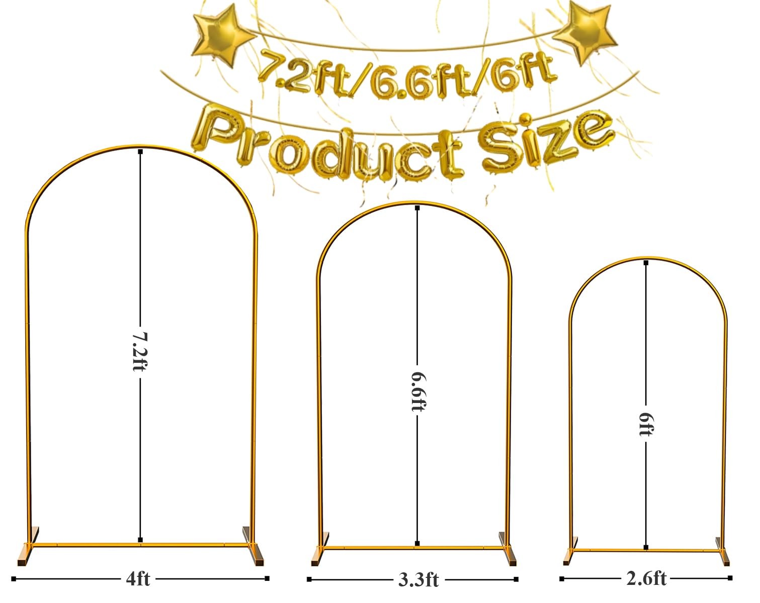 Gold Metal Arch Backdrop Stand Set, 7.2ft / 6.6ft / 6ft Balloon Arch Frame fo…