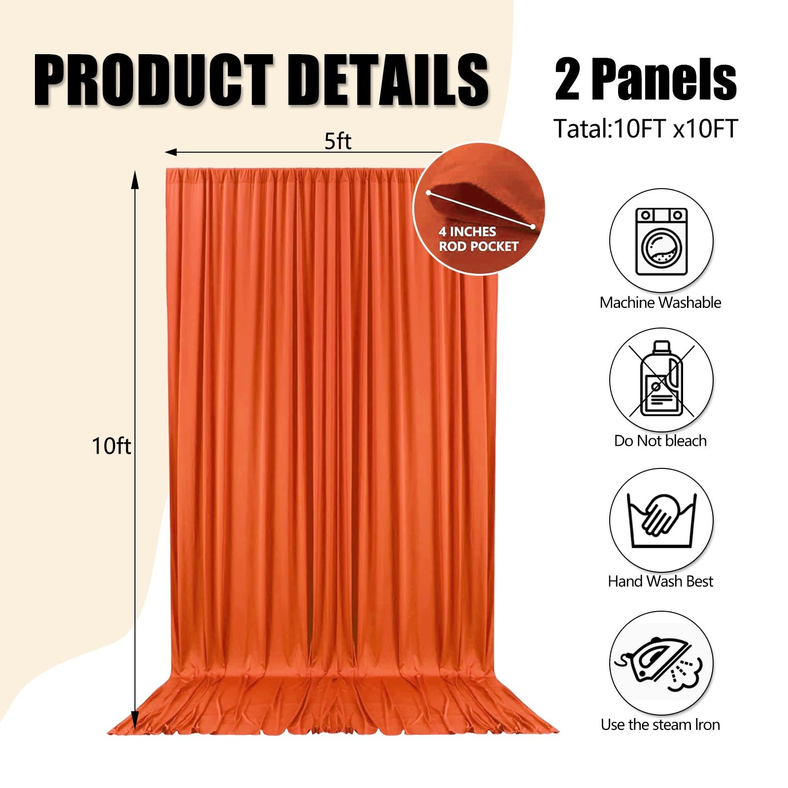 10x10ft Orange Backdrop Curtains Polyester Fabric Drapes 2 PCS Party Decor