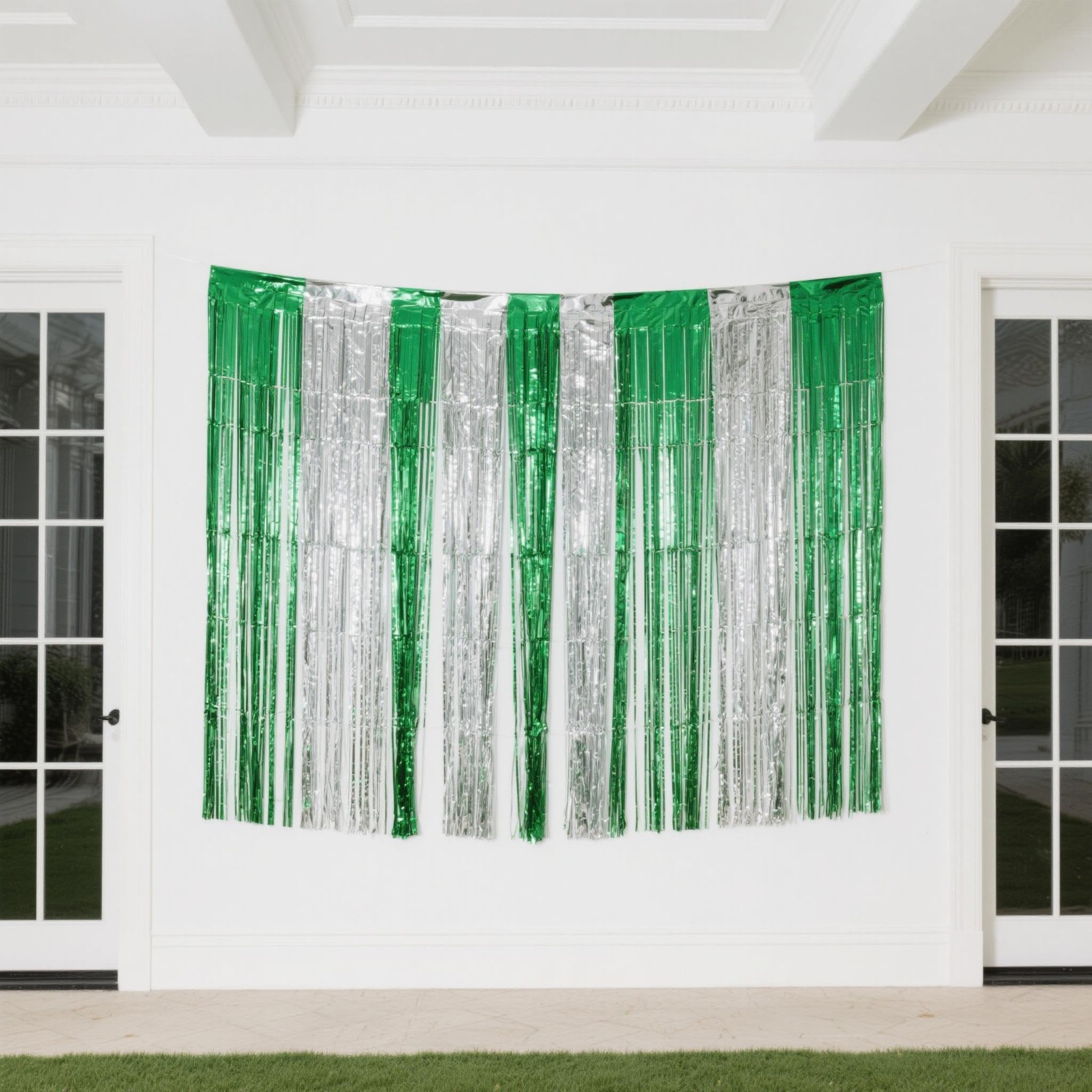 Black Silver Foil Fringe Curtains 3 PCS Tinsel Backdrop Graduation Party Decor