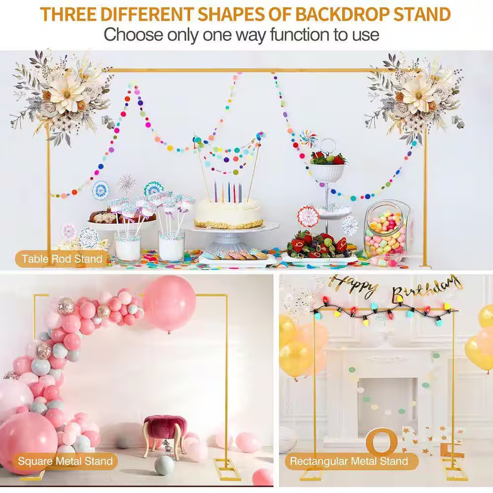 Adjustable Metal Backdrop Stand 8.2 Ft. Heavy Duty Wedding Arch Frame with Clamp