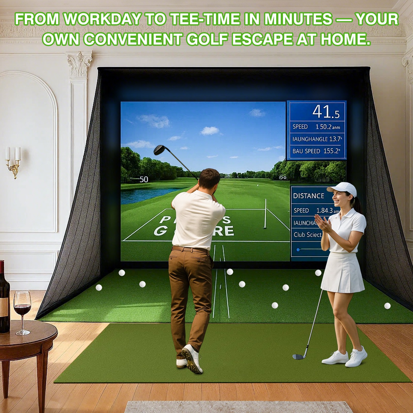 Indoor Golf Simulator Cage with Heavy Duty Triple-Layer Impact Screen for Home