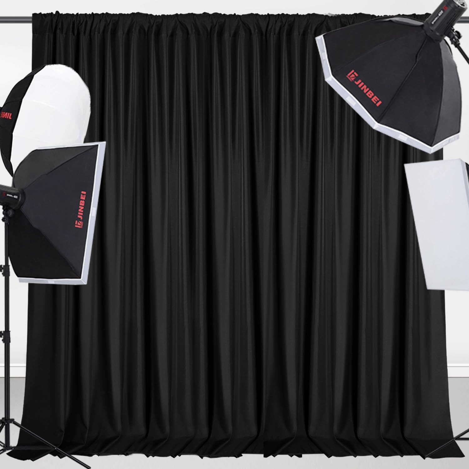 Wrinkle Free Black Backdrop Curtains 5x8Ft 2 Panels Polyester Photography Drapes