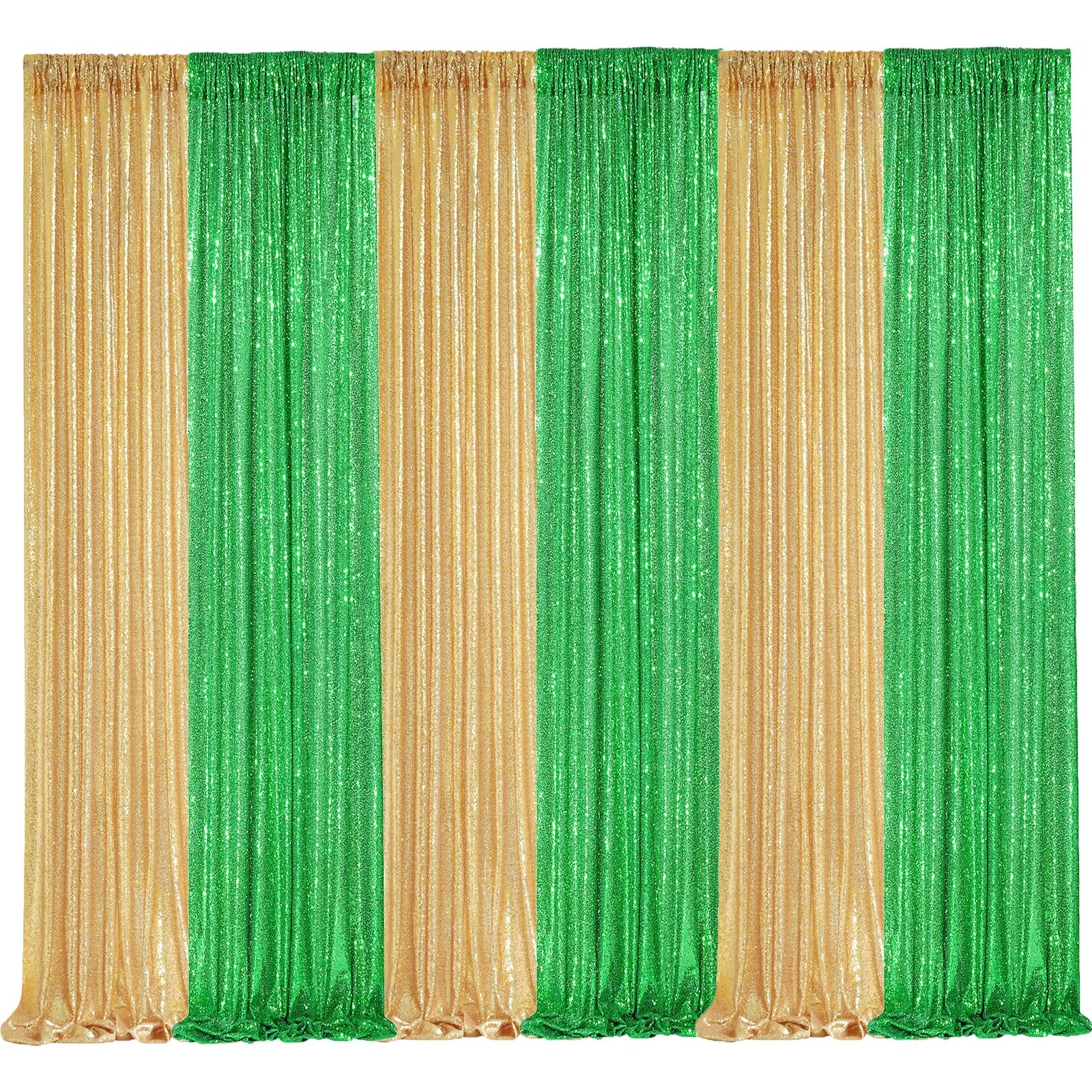 3 PCS 2×8 Ft Gold Backdrop Curtain Glitter Sequin Background Party