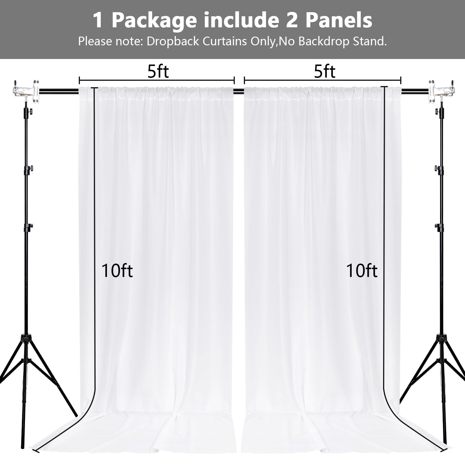2 Panels 5 x 10 Ft White Backdrop Curtains Photography Rod Pocket Drapes Fabric
